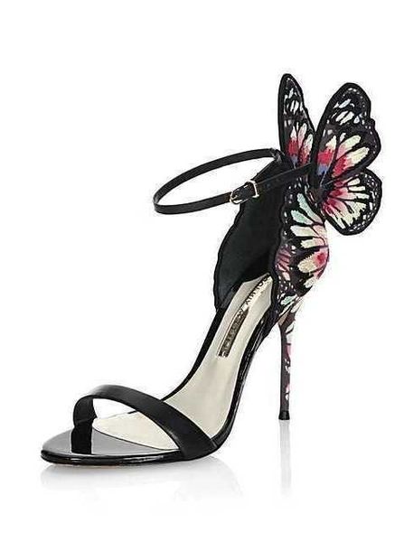 

sophia webster 2023 ladies patent leather high heel buckle rose solid butterfly ornaments sandals shoes colourful size 34-42, Black