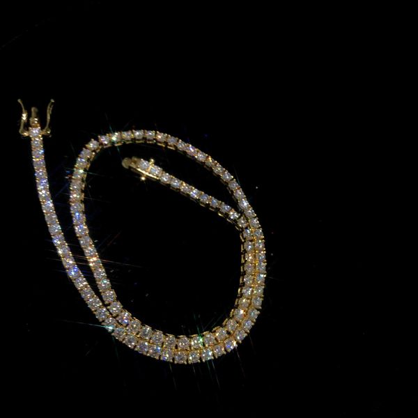 

wholesale hip hop iced jewelry silver 3mm wide moissanite tennis chain necklace