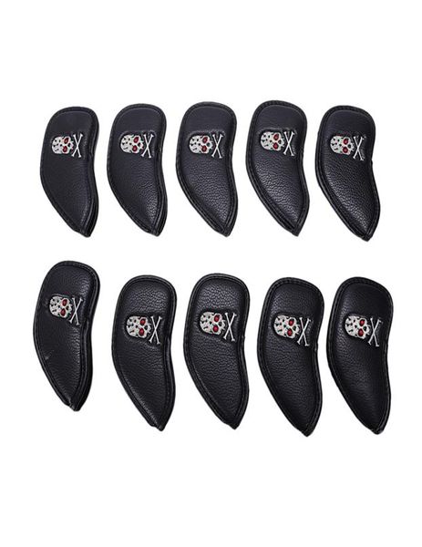 

10 pcs thick pu black golf skull iron headcover sets club head cover3521177