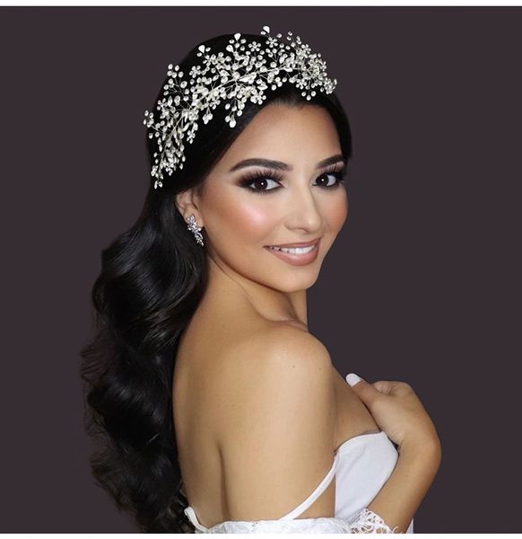 

diamond tiara round hair hoop baroque crystal bridal headwear crown rhinestone with wedding jewelry diamond bridal hairbands headpieces a328, Silver