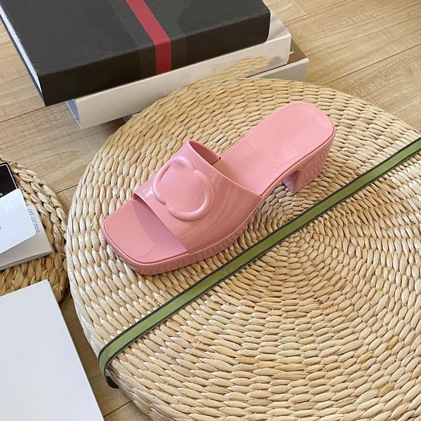 

designer european and american summer outwear thick heel versatile fashion square head thick bottom candy plastic jelly slippers, Black