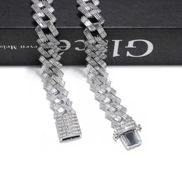 

14mm 925 silver cuban chain necklace baguettes moissanite diamond ice cuban necklace