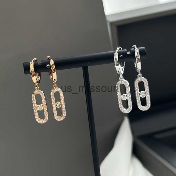 

stud original fashion french luxury jewelry s925 sterling silver material women's ear hanging moving stones packaging with lights j2306, Golden;silver