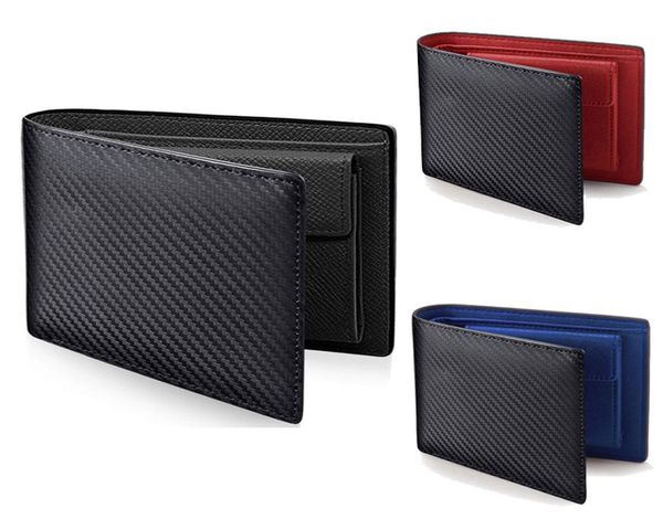 

men leather carbon fiber pattern wallet casual two fold leather wallet women multicard change pocket short wallet clip fshion5404162, Black