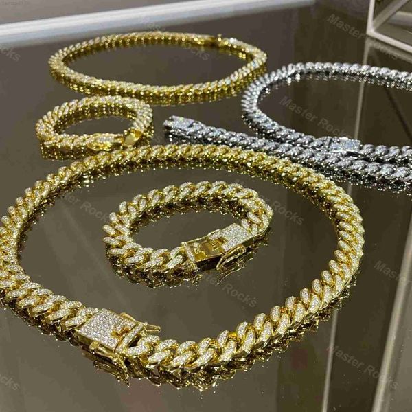

men hip hop chain for rapper pass diamond tester moissanite cuban link chain 10mm 2 rows silver miami cuban link
