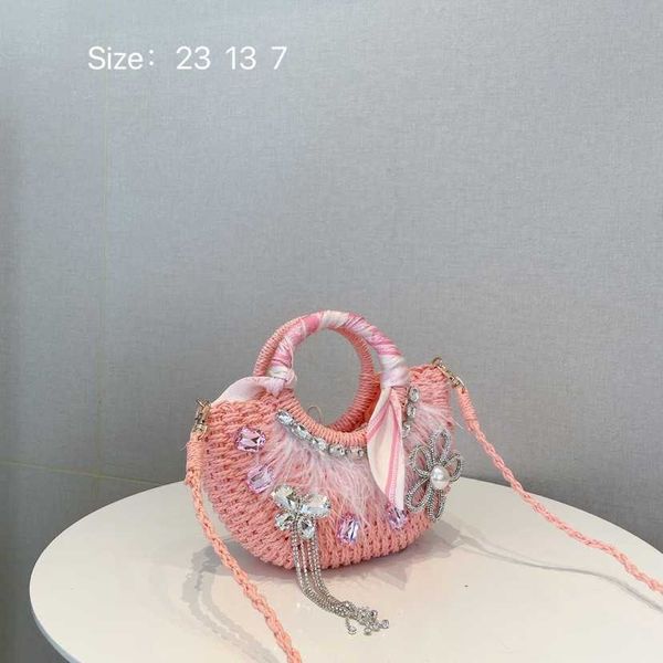 

bag 2023 new korean net red small fresh water diamond pearl flower grass woven vegetable basket handheld one shoulder crossbody bag 230613