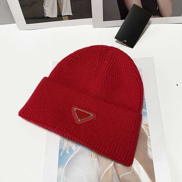 

6DNI Fashion designer luxury brand Inverted Triangle Warm Knitted Hat Women's Autumn and Winter Jacquard Woolen Street Pullover Cold Men super high quality C62Y, Red6