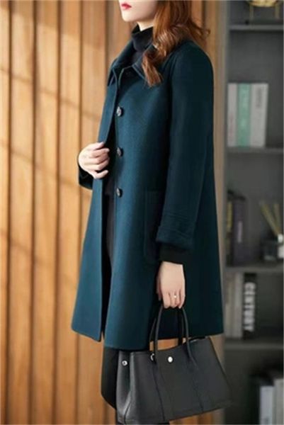 

fur fashionable age reducing doublesided veet coat for women medium long single breasted autumn winter 2022 new thin woolen coat, Black