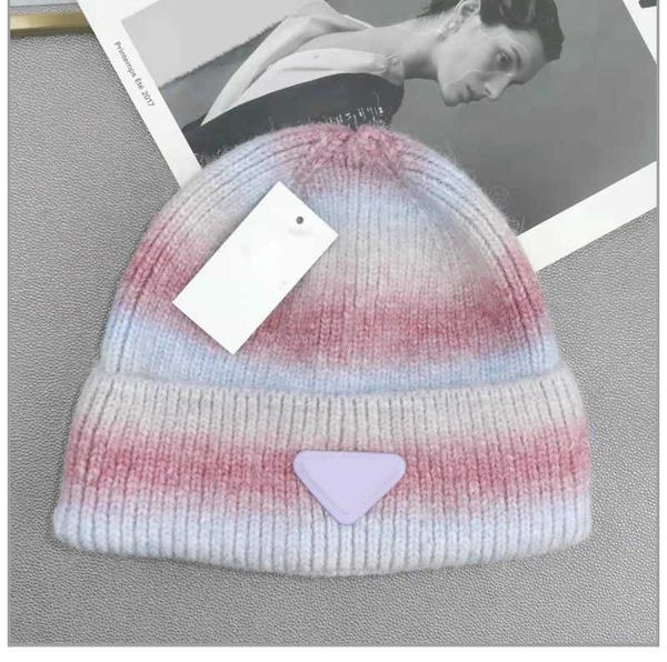

fashion designer luxury brand italian p super warm wool hat female inverted triangle jacquard ear protection dome melon skin pullover knitte, Blue;gray