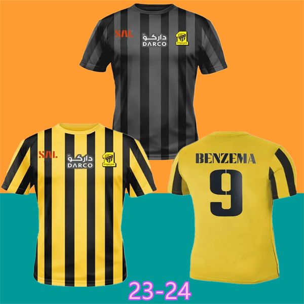 

22 23 benzema al ittihad fc club soccer jerseys 2023 kante home away third football shirts hamdallah romarinho camara costa coronado hegazy, Black;yellow