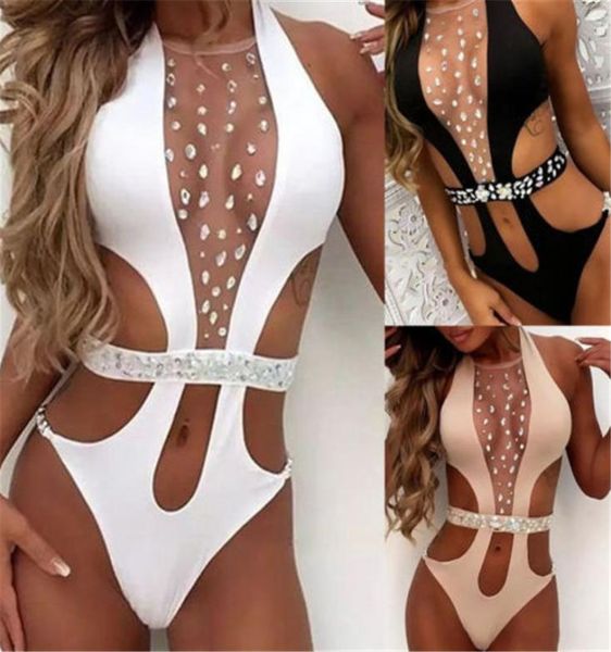 

women bikini onepiece bodysuit swimsuit beachwear halter backless pushup diamond hollow out monokini bathing suit new9114910