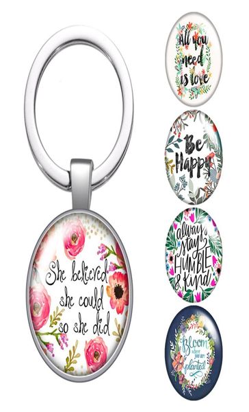 

flowers letters love believe graceful glass cabochon keychain bag car key ring holder charms silver plated keychains women gifts5323704