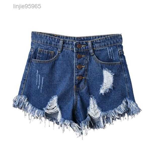 

women's jeans dropship summer denim shorts women high waist jean female loose hole with pockets casual plus size 2222, Blue
