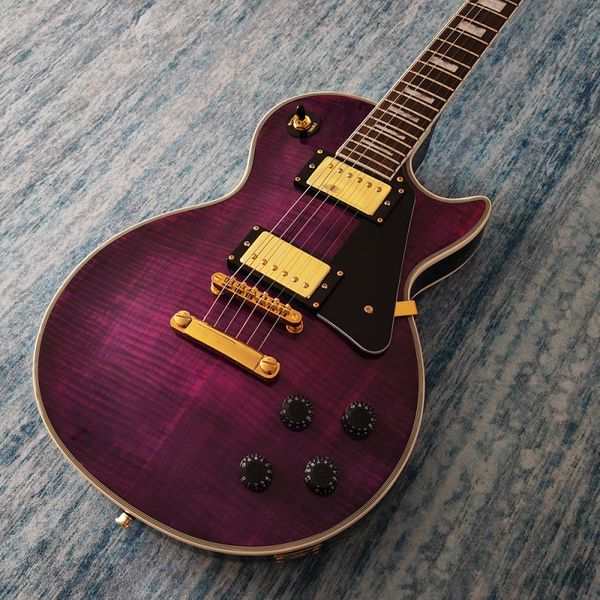 

lp electric guitar flame maple purple custom pickups and bright paint surface support customization hipping