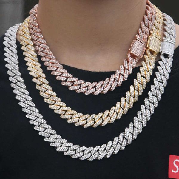

12mm diamond prong cuban chain white gold hip hop jewelry, Silver