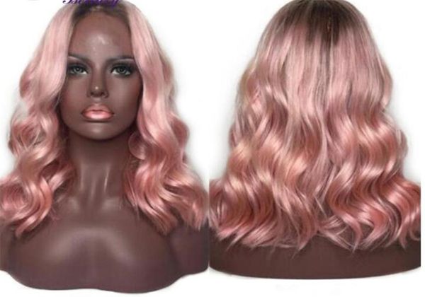 

ombre color wig 1bpink full lace human hair wig with dark black roots 100 brazilian remy hair wig8359901, Black;brown