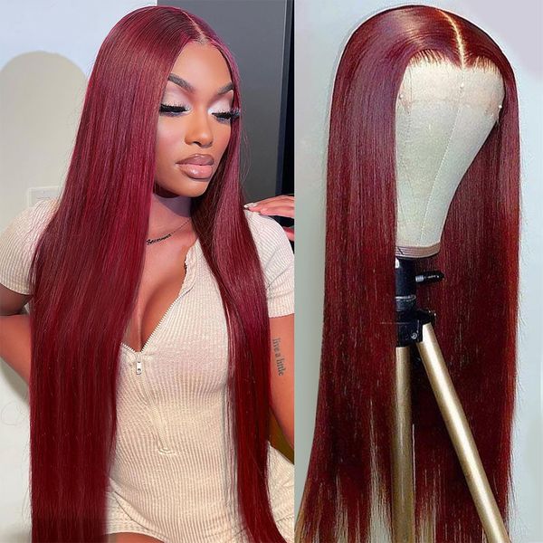 

straight lace front wig colored red wig for women pre plucked brazilian 30 inch 13x4 human hair lace frontal wigs, Black;brown