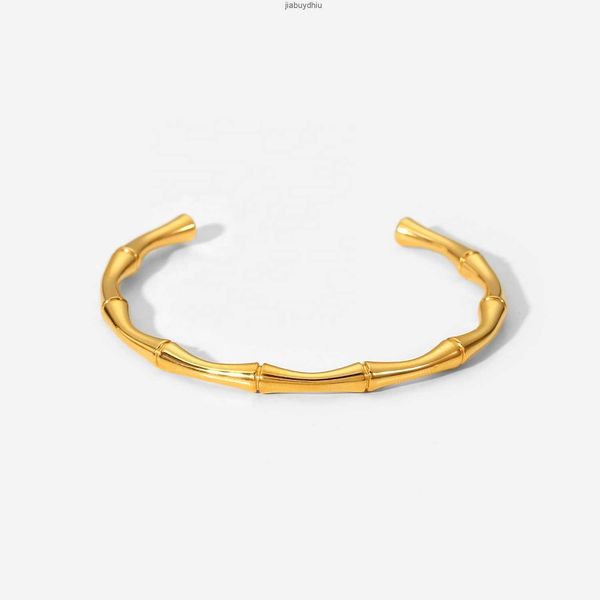 

new fashion minimalist ins 18k gold plated stainless steel jewelry waterproof simple bamboo opening bracelet for women bangles, Silver