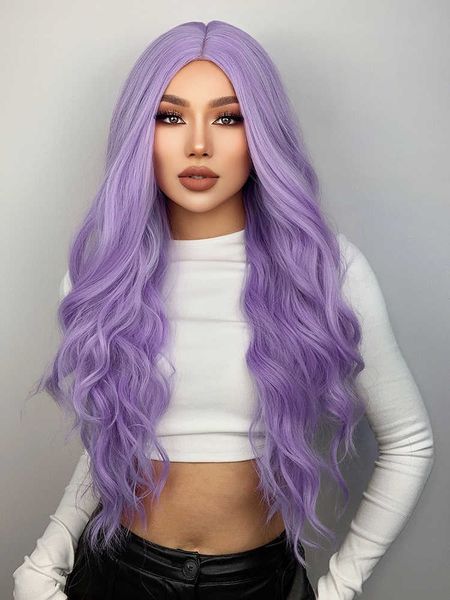 

lace wigs purple body wave synthetic wigs for women long ombre cosplay party colorful wig natural hair heat resistant pelucas de mujer z0613, Black;brown