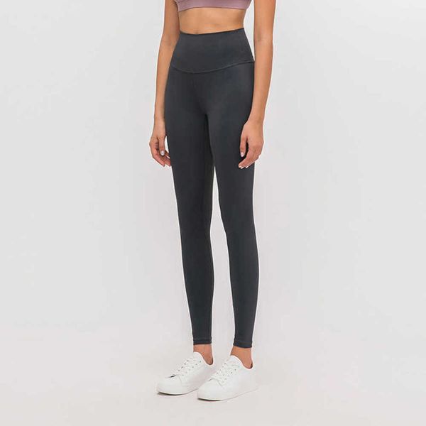 

l-85 naked material women yoga pants solid color sports gym wear leggings high waist elastic fitness lady overall tights workout, Black
