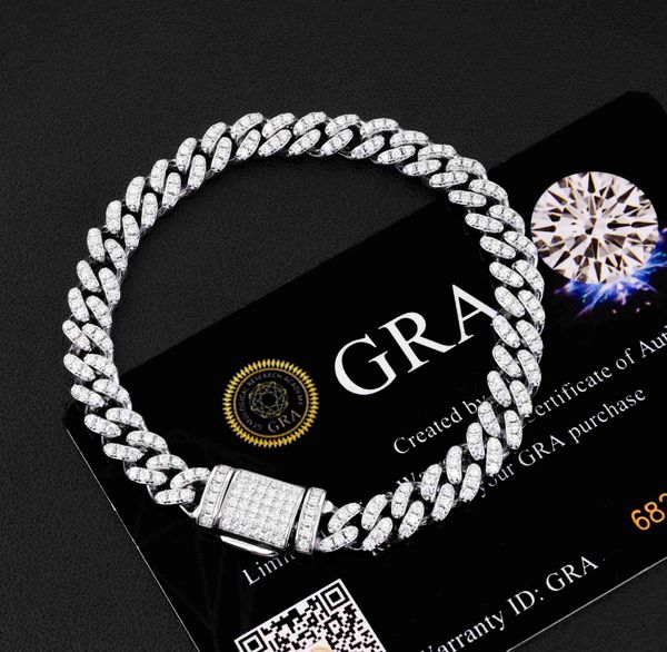 

qianjian jewelry custom hip hop style moissanite diamond 925 sterling silver 6mm cuban link bracelet for men