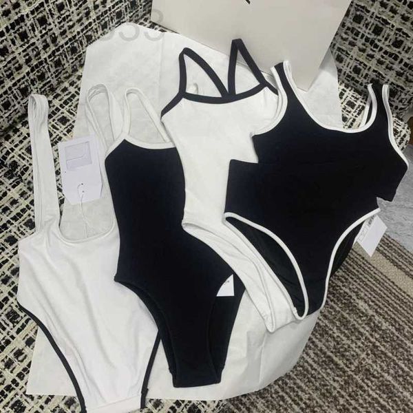 

women's jumpsuits & rompers designer summer new style simple fashion black and white contrast slim one-piece swimsuit suspender bottom, Black;white