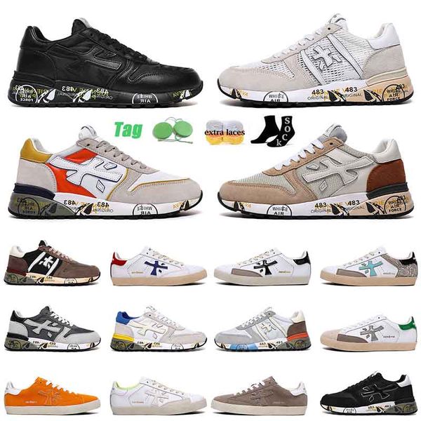 

designer italy brand premiata seven genuine training shoes men low flat layer leather cowskin mick lander walking jogging running trainers s, White;red