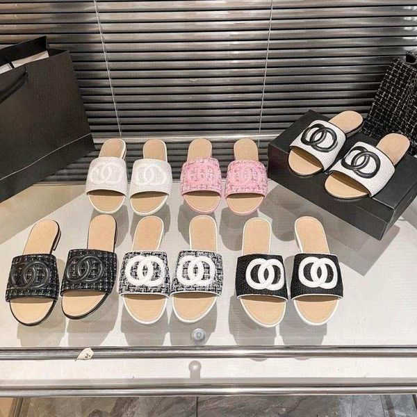 

embroidered stitched slippers classic designer shoes summer women's canvas sandals outdoor non-slip beach shoes fashion comfortable cas, Black