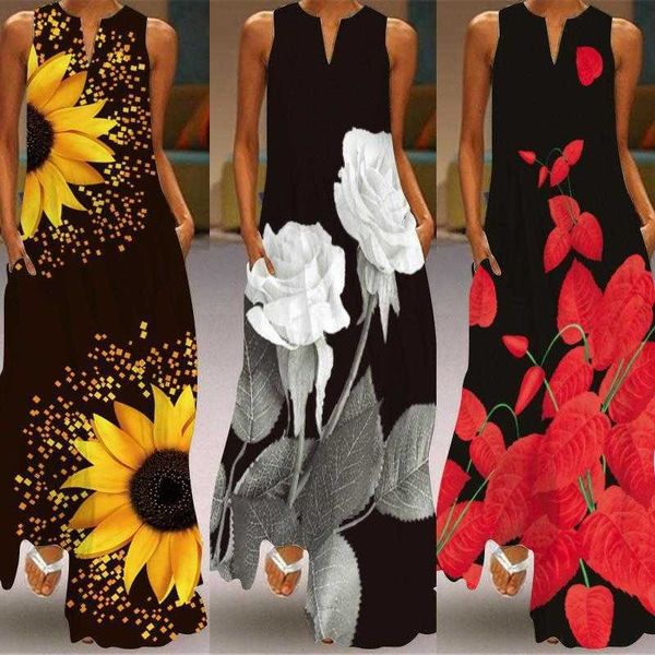 

womens sleeveless long dress v neck rose vintage empire printed, Black;gray