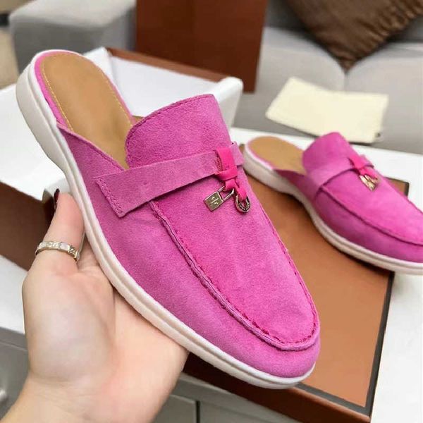 

lp mueller shoes loro piana tassel pendant round head flat bottom soft bottom suede leather women's shoes slippers women's summer, Black