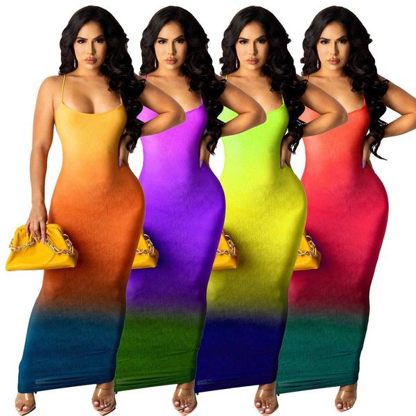 

womens dress gradient color sleeveless pencil dresses summer print, Black;gray