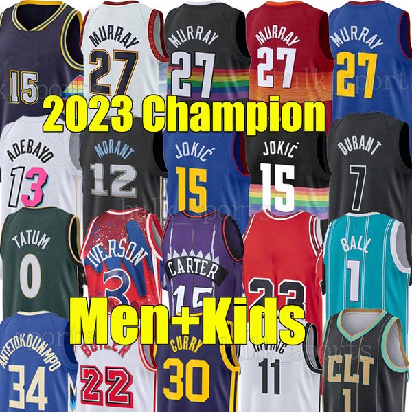 

27 murray 30 curry basketball jerseys 1 ball 7 durant 0 tatum 15 carter jokic wade doncic lavine butler antetokounmpo morant embiid iversion, Black;red