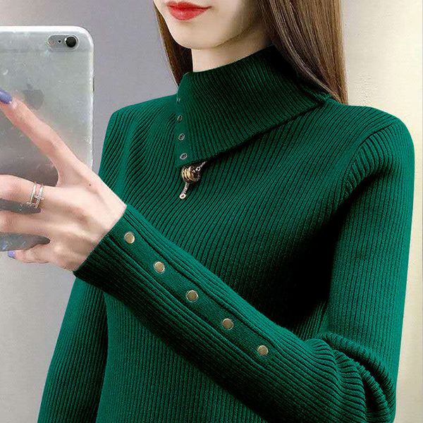 

fashion turtleneck knitted korean beading sweater women's clothing 2022 autumn new casual pullovers loose all-match warm, White;black