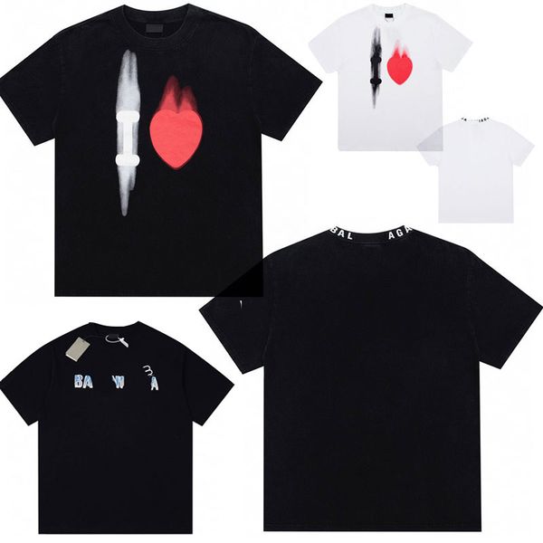 

mens i love logo paris strass t-shirt medium fit vintage jersey rhinestones womens couple love heart-shaped pattern short sleeves summer des, White;black