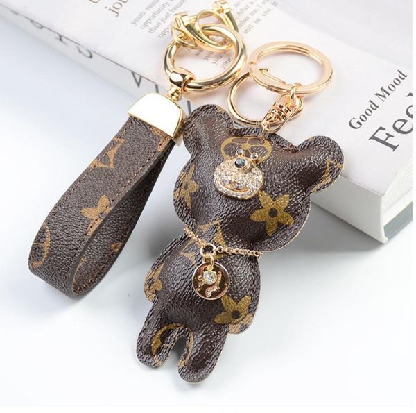 

whole fashion keychain cute large bear pattern pu leather keychains car fashion accessories key ring lanyard key wallet chain 8331705, Silver