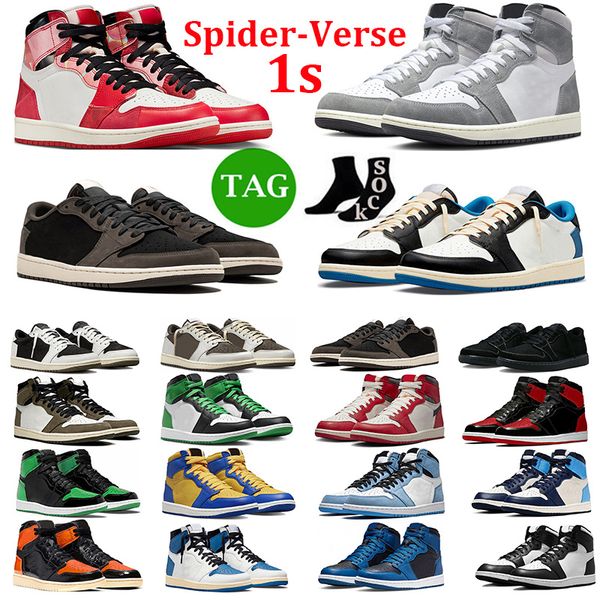 

men women 1 low basketball shoes 1s spider-verse washed black white pollen chicago shattered backboar mens trainer sports sneakers