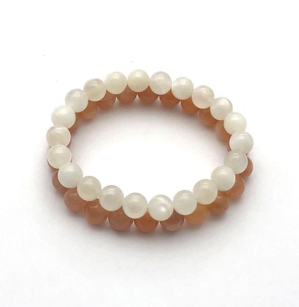 

8mm peach sunstone white moonstone beaded bracelet stretch gemstone bracelets8763135, Black