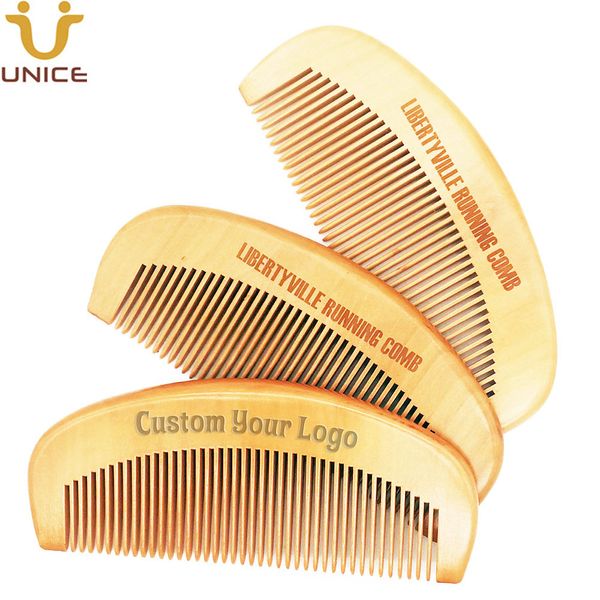 

moq 100 pcs customized hair comb imprinted logo laser carved wood anti static beard combs for barber promotion 12.8*5*1cm, Silver