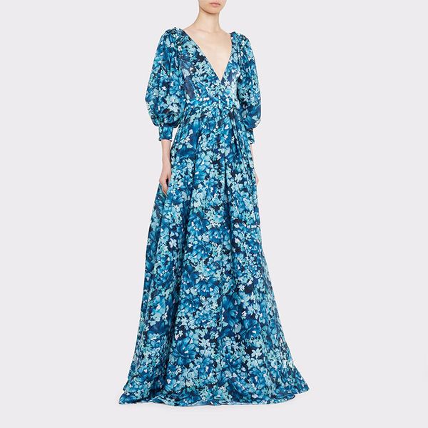 

2023 women designer dress robe lantern sleeves deep v printed rhinestone evening dress long dress, Black;gray