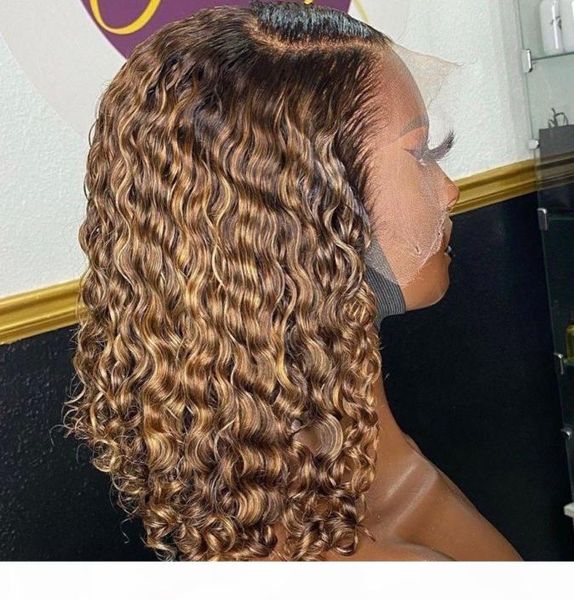 

134 curly ombre t1b 27 color lace front human hair wigs for black women brazilian remy hair wig pre plucked bleached knots4275326, Black;brown