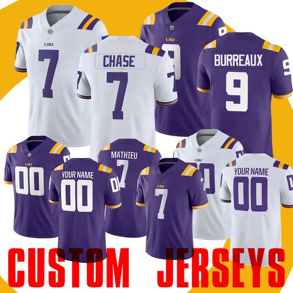 

ncaa ja'marr chase joe burrow justin jefferson clyde edwards helaire derrius guice beckham jr. lsu tigers custom jerseys, Black;red