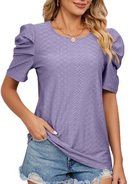 

women short sleeve solid round neck t shirt, White