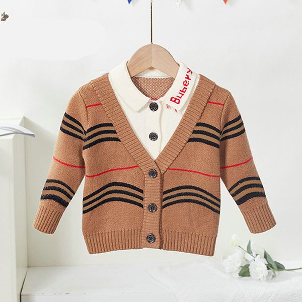 

Children Knitted Cardigan Sweater Winter Autumn Long Sleeve Warm Casual Stripe Fake two-piece Splice Kids Clothes For 1-6Y, Blue