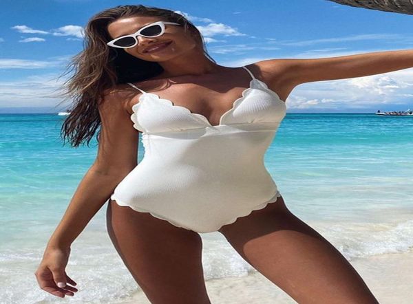 

white v neck spaghetti onepiece swimsuit women soft stretch fabric triangle cups with bra pads elegant onepiece swimwear5094284