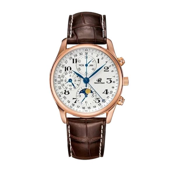 

fashion watch men's business automatic multifunctional watch sun moon star show suitable for work party waterproof design gift selectio, Slivery;brown