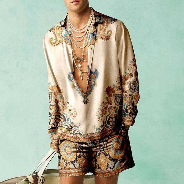 

2023 new 3d printed men's shirt set casual summer loose fitting shirt{category}, White;black
