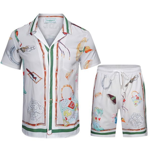 

men shorts casablanca polo designer set masao san floral pattern mens casual short sleeve shirt silk elastic shorts quick drying fabric beac, White;black