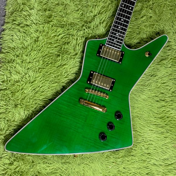 

green goose electric guitar mahogany body and neck black hardware bridge tremolo