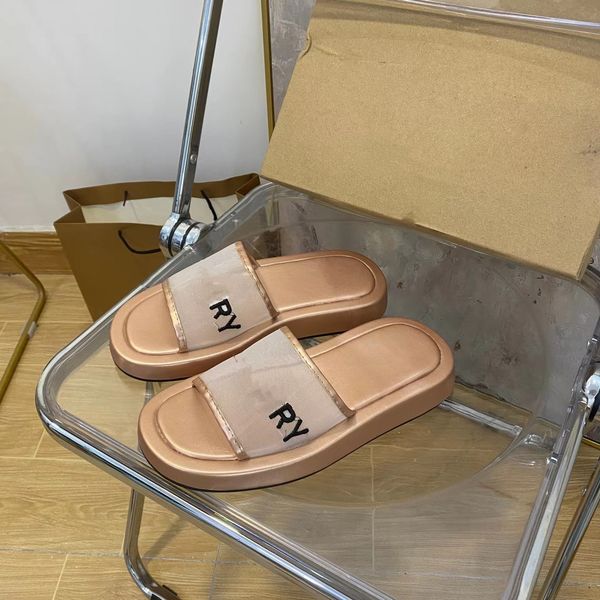 

mesh slippers sandals women fashion letter flat slides summer ladies elling rubber gear bottoms sandal outwear leisure beach designer slides, Black
