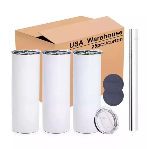 

us ca warehouse 2 days delivery white mugs sublimation tumbler 20oz straight stainless steel blanks tumbler with straw gj0613